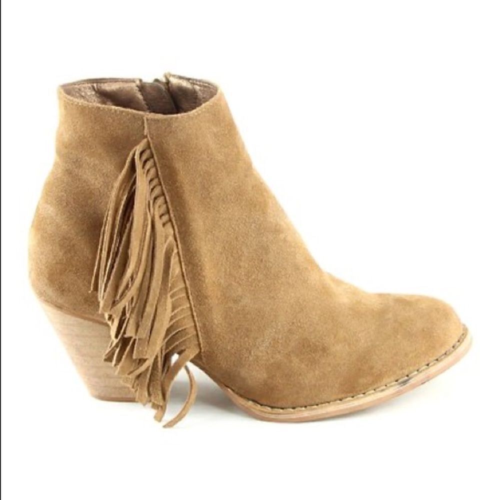 Charming Charlie Suede Fringe Peep Toe Booties - Women’s 6